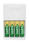 Varta Akku Ladegerät, inkl. 4X AA 2100mAh, Batterieladegerät für wiederaufladbare Batterien, lädt 2 oder 4 AA/AAA gleichzeitig, Plug Charger, weiß f&uuml;r 21,99 Euro