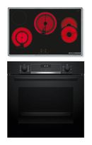 Bosch Herdset groß AutoClean Ecoclean mit 80 cm Glaskeramik Kochfeld HBD632LS82 (HBG537BB4 + PKH845BB1D) f&uuml;r 874,00 Euro