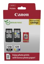 Canon originale Druckerpatronen Schwarz, Cyan, Magenta, Gelb PG-510/CL-511 Photo Value Pack f&uuml;r 47,99 Euro