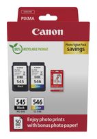 Canon originale Druckerpatronen Schwarz, Cyan, Magenta, Gelb 8 ml 180 Seiten PG-545/CL-546 Photo Value Pack f&uuml;r 44,99 Euro