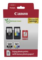 Canon originale Druckerpatronen Schwarz, Cyan, Magenta, Gelb PG-560/CL-561 Photo Value Pack (PVP) f&uuml;r 49,99 Euro