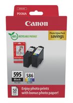 Canon originale Druckerpatronen Schwarz, Cyan, Magenta, Gelb 6,7 ml 9,9 ml PG-595/CL-586 Photo Value Pack f&uuml;r 54,46 Euro