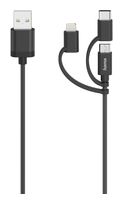Hama 0,48 Gbit/s Stecker USB A auf USB C/Micro USB A/Lightning 0,75 m  200617 (Schwarz) f&uuml;r 19,46 Euro