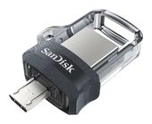 Sandisk USB Type-A / Micro-USB Stick 256 GB (Schwarz, Silber, Transparent) Ultra Dual m3.0 f&uuml;r 47,99 Euro