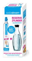 SodaStream Glas, Kunststoff, Edelstahl Karbonisiererflasche + Karbonisierer-Ladegerät 1100065490 Reserve-Zylinder 60l + Glaskaraffe f&uuml;r 39,96 Euro