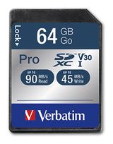 Verbatim SDXC Speicherkarte 64 GB Klasse 10 Pro f&uuml;r 14,99 Euro