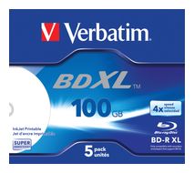 Verbatim BD-R XL 100 GB* 4x, mit Tintenstrahldrucker großflächig bedruckbar, Jewel Case, 5er-Pack für 57,96 Euro