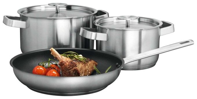 (Edelstahl) A3SS Koch-und Bratset aus Bratpfanne 24 cm + 2 Töpfen 16 cm und 20 cm 