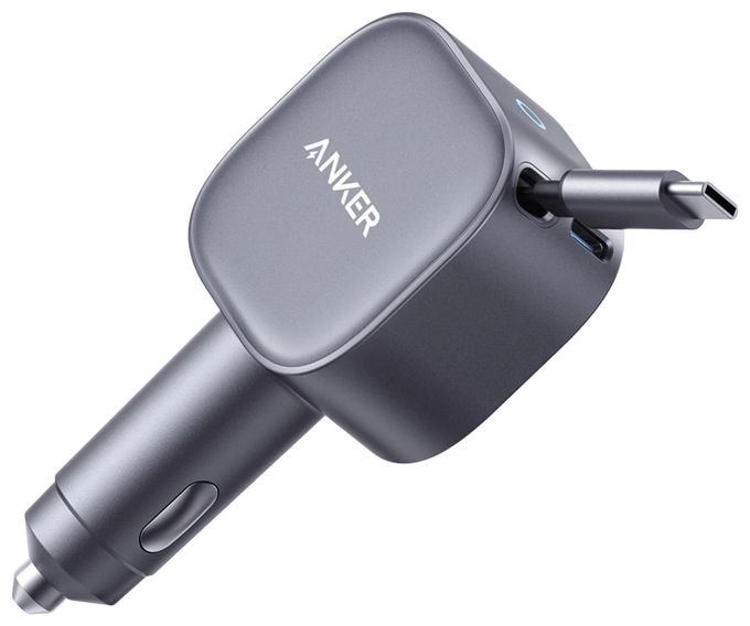 Nano Kfz-Ladegerät (75W, USB-C Port, Integriertes einziehbares USB-C Kabel) 