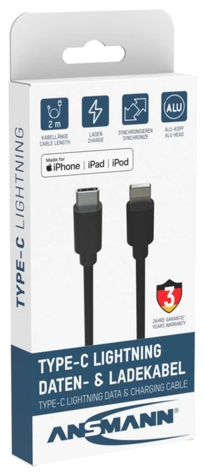 Stecker Lightning auf USB C 2 m  1700-0107 (Schwarz) 