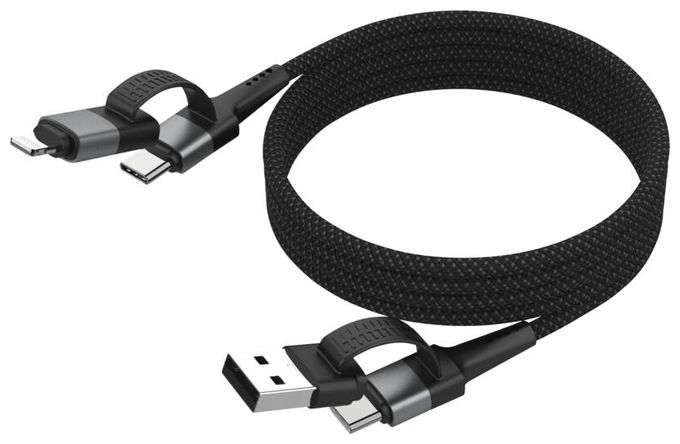 Stecker Rundkabel USB A/USB C auf USB C/Lightning bis 60 W 1,2 m  1700-0188 (Schwarz, Silber) 