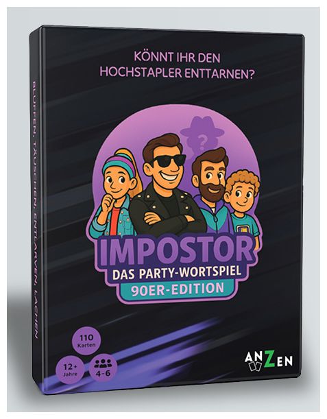 bis zu 6 Spielern ab 12 Jahr(e) IMPOSTOR - Das Party-Wortspiel - 90er-Edition 