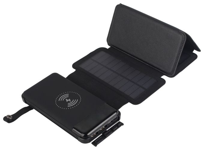 10000 mAh Powerbank Micro-USB + USB Type-C Kabelloses Laden  Solar 10 (Schwarz) 