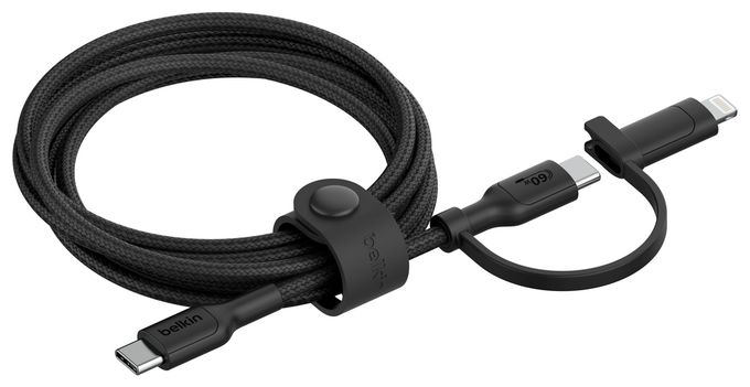 0,48 Gbit/s Stecker Rundkabel USB C auf USB C/Lightning bis 60 W 1,5 m  BoostCharge Pro (Schwarz) 