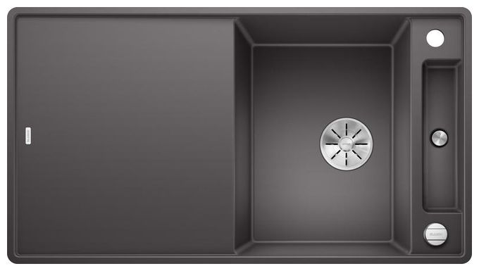 Silgranit 2 Becken  AXIA III 5 S-F mit Ablauffernbedienung Flächenbündige Spüle für 50 cm Unterschrank (Grau) 