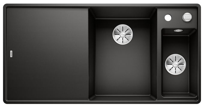 Silgranit 2 Becken  AXIA III 6 S-F Flächenbündige Spüle für 60 cm Unterschrank (Schwarz) 