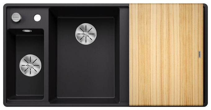 Silgranit 2 Becken  AXIA III 6 S-F Flächenbündige Spüle für 60 cm Unterschrank (Schwarz) 