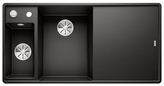 Silgranit 2 Becken  AXIA III 6 S-F Flächenbündige Spüle für 60 cm Unterschrank (Schwarz) 