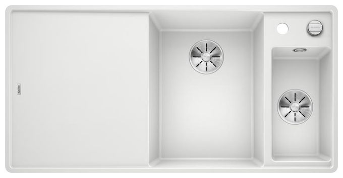 Silgranit 2 Becken  AXIA III 6 S-F mit Ablauffernbedienung Flächenbündige Spüle für 60 cm Unterschrank (Weiß) 
