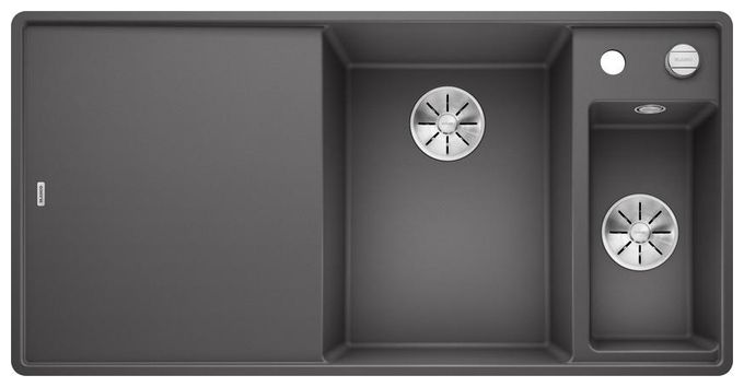 Silgranit 2 Becken  AXIA III 6 S-F mit Ablauffernbedienung Flächenbündige Spüle für 60 cm Unterschrank (Grau) 