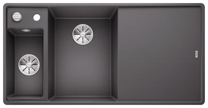 Silgranit 2 Becken  AXIA III 6 S-F mit Ablauffernbedienung Flächenbündige Spüle für 60 cm Unterschrank (Grau) 