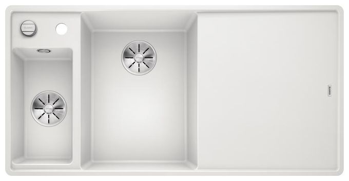 Silgranit 2 Becken  AXIA III 6 S-F mit Ablauffernbedienung Flächenbündige Spüle für 60 cm Unterschrank (Weiß) 