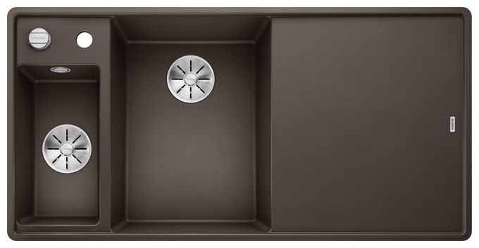Silgranit 2 Becken  AXIA III 6 S-F mit Ablauffernbedienung Flächenbündige Spüle für 60 cm Unterschrank (Braun) 