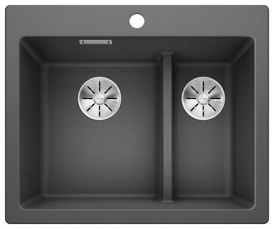 PLEON 6 Split, SILGRANIT, felsgrau, ohne Ablauffernbedienung, Becken links, 600 mm Untermaß 