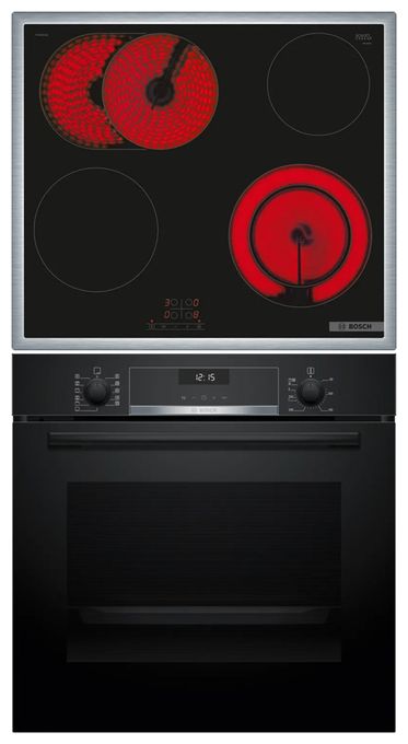 Herdset groß AutoClean Ecoclean mit 60 cm Glaskeramik Kochfeld HBD631CS63 (HBG537BB4 + PKN645BA2E) 