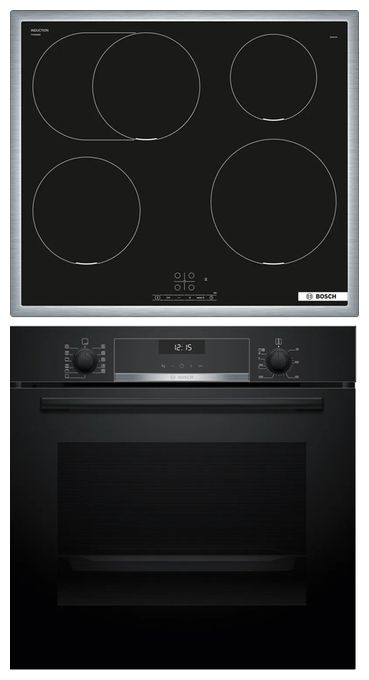 Herdset groß AutoClean Ecoclean mit 60 cm Induktions Kochfeld HBD635CS65 (HBG537BB4 + PIF645BB5E) 