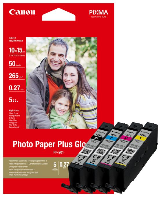 CLI-581XL BK/C/M/Y Tinte mit hoher Reichweite + Fotopapier Value Pack 