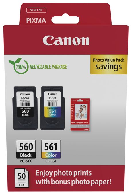 originale Druckerpatronen Schwarz, Cyan, Magenta, Gelb PG-560/CL-561 Photo Value Pack (PVP) 