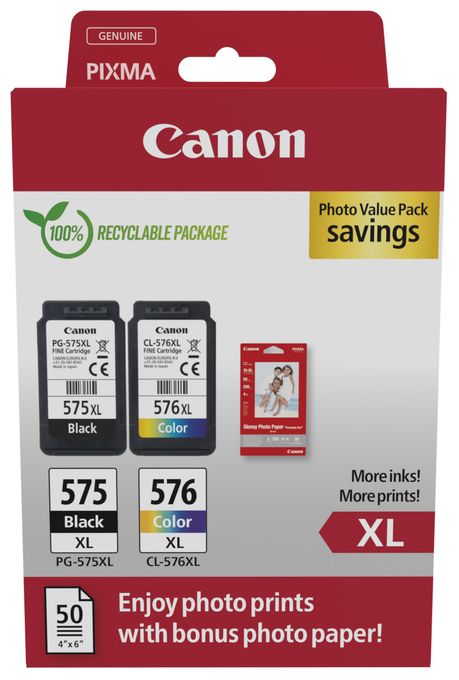 originale Druckerpatronen Schwarz, Cyan, Magenta, Gelb PG-575XL /CL-576XL Photo Value Pack 