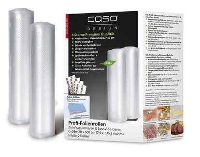 Profi-Folienrollen 20x600 cm, 2 Stück, 150 μm Mikrowellengeeignet aromadicht auch bei spitzen Gegenständen 