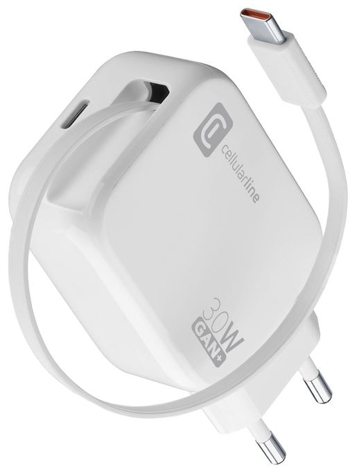 30-W-GAN+-LADEGERÄT MIT AUSZIEHBAREM KABEL UND USB-C-ANSCHLUSS 