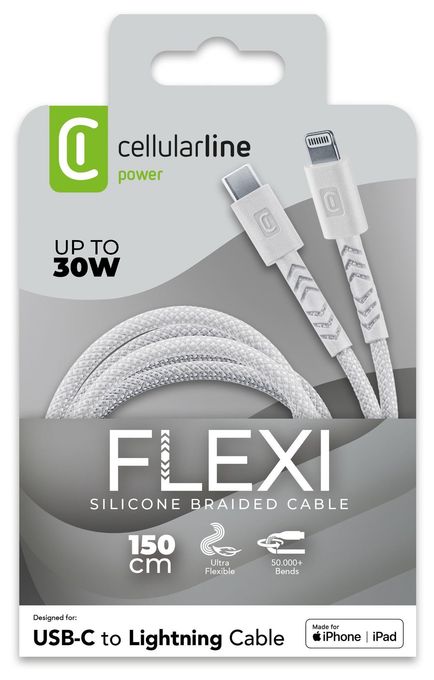 CÂBLE FLEXY 150CM 30W USB C to Lightning BLANC 