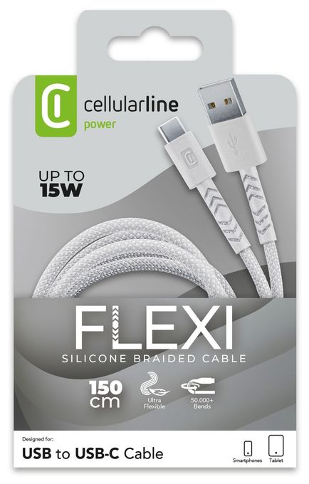KABEL FLEXY 150CM 15W USB A to USB C WEISS 