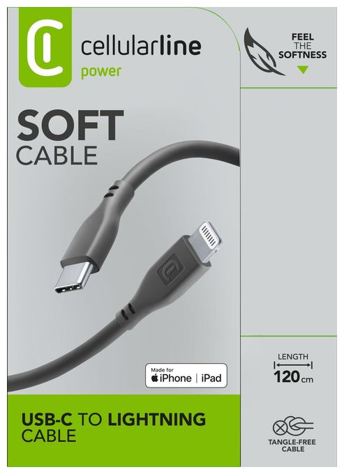 Stecker Lightning auf USB C bis 30 W 1,2 m  Soft Cable (Schwarz) 