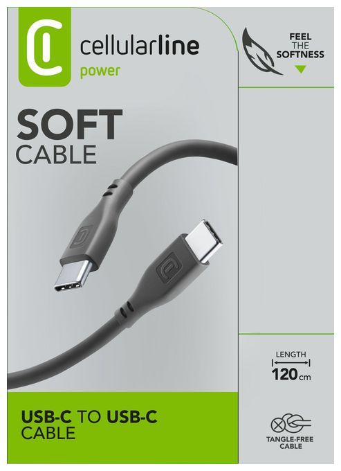 Stecker USB C auf USB C bis 60 W 1,2 m  Soft Cable (Schwarz) 
