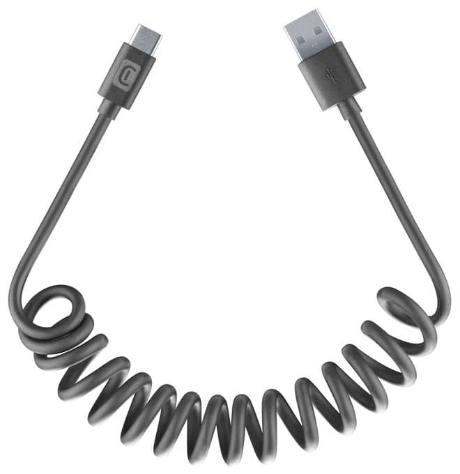 Stecker Rundkabel USB A auf USB C bis 15 W 1,2 m  Spiral Cable Spiralkabel (Schwarz) 