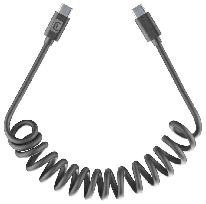 Stecker Rundkabel USB C auf USB C bis 60 W 1,2 m  Spiral Cable Spiralkabel (Schwarz) 