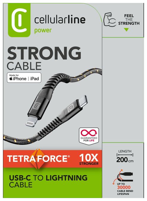 Stecker Lightning auf USB C bis 30 W 2 m  Tetra Force Cable (Schwarz) 
