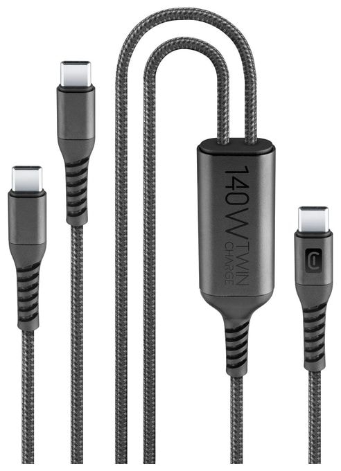 Stecker Rundkabel USB C auf 2 x USB C bis 120 W 1,5 m  Twin Charge Cable (Schwarz) 