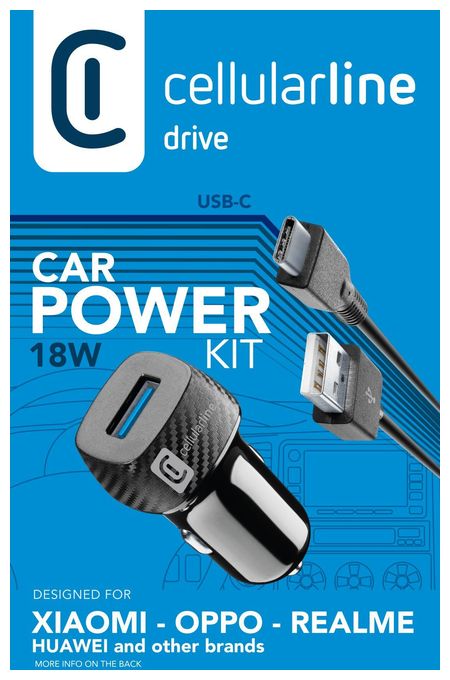 USB Car Charger Kit 18W - USB-C - Huawei, Xiaomi, Wiko, Asus and other smartphone 18W Adaptives Autoladegerät mit USB-C-Kabel 