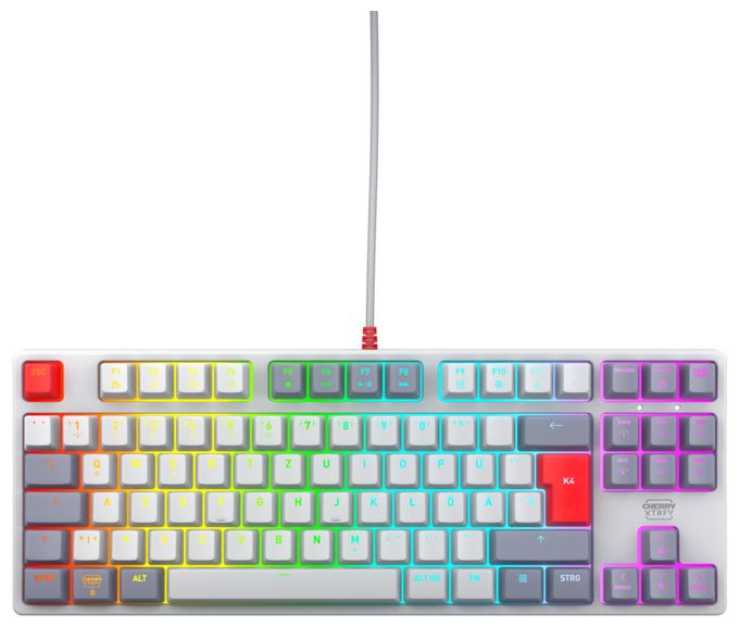 RGB-LED Gaming Tastatur USB  K4V2 TKL (Grau, Hellgrau, Rot) 