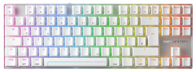 RGB-LED Gaming Tastatur USB + RF Wireless + Bluetooth 2.4 GHz  MX8.2 Pro TMR Wireless (Silber, Weiß) 