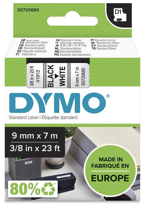 DYMO Original D1-Etiettenband | 9 mm x 7 m | schwarz auf weiß | selbstklebendes Etikettenband | für LabelManager-Beschriftungsgerät 