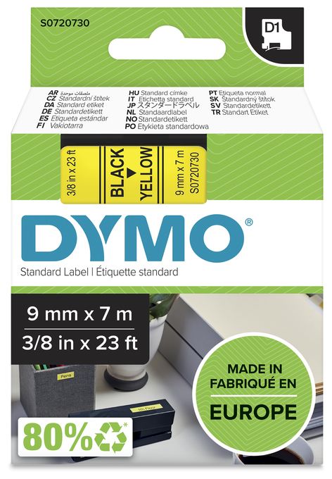 DYMO Original D1-Etikettenband | schwarz auf gelb | 9 mm x 7 m | selbstklebendes Schriftband | für LabelManager-Beschriftungsgerät 