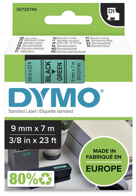 DYMO Original D1-Etikettenband | schwarz auf grün | 9 mm x 7 m | selbstklebendes Schriftband | für LabelManager-Beschriftungsgerät 