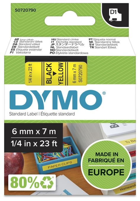 DYMO Original D1-Etikettenband | schwarz auf gelb | 6 mm x 7 m | selbstklebendes Schriftband | für LabelManager-Beschriftungsgerät 